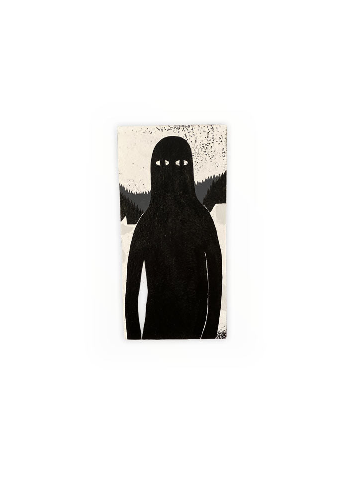 BLACK MONSTER PAINTING ON WOOD BLOCK BY LY